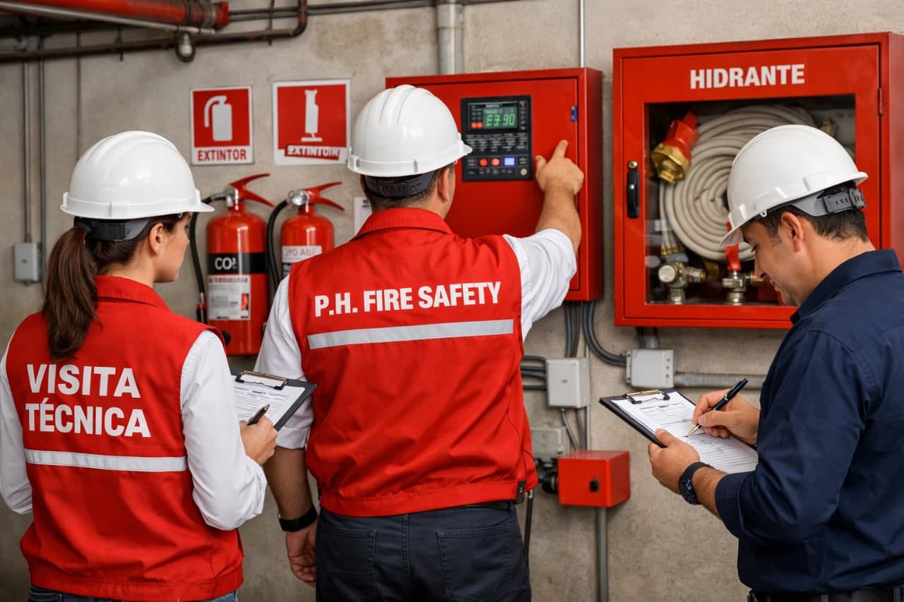 Visita técnica PH Fire Safety em extintores e central de alarme